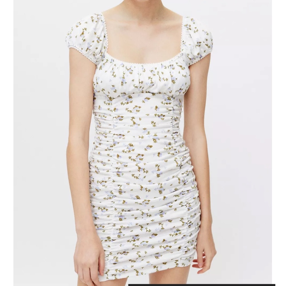 UO Brenan Printed Ruched Mini Dress